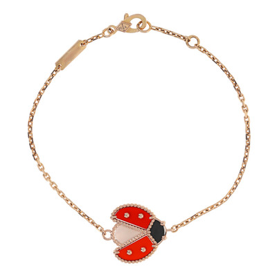 Van Cleef & Arpels Lucky Spring 18k Rose Gold Onyx Karneol Marienkäfer Armband