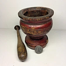 AAFA 19th c. American Turned & Painted Miniature Mortar w/ Shaker "Chore Boy"