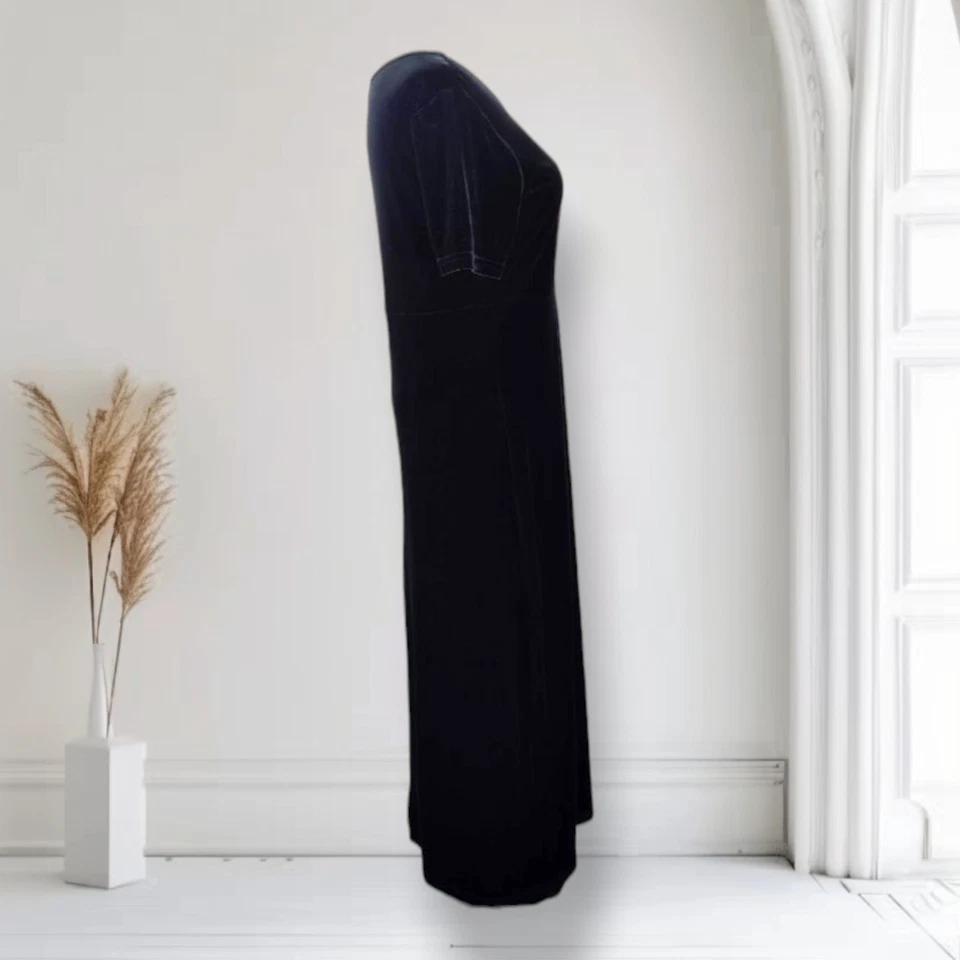 Vintage 90s Black Velvet Maxi Dress Size M Stretch Tribal Glitter Graphic USA - Image 3 of 4