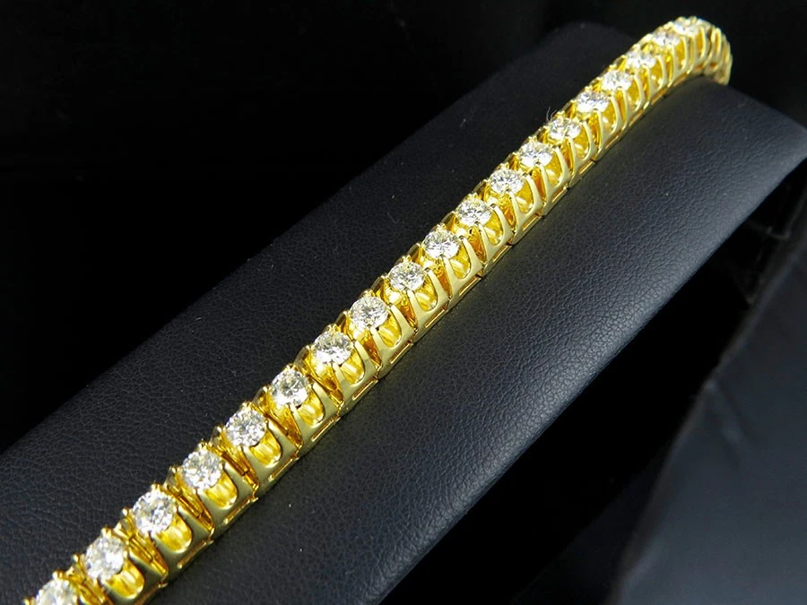 Brazalete de diamantes de tenis macizo 3D de 4 puntas de oro amarillo para hombre 10,25 quilates 8,5 pulgadas Foto 3 de 4
