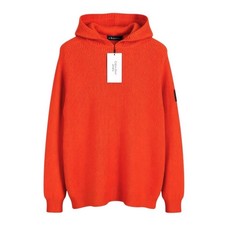 CALVIN KLEIN Men Jumper M Orange Hooded Knit Logo