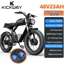 3000W Peak Dual Motor Electric Bicycle 20" Fat Tire E-Bike 48V/23Ah for Adults