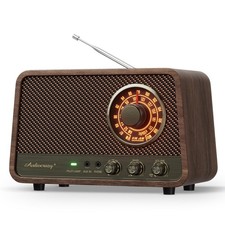 Vintage Wooden AM FM Bluetooth Radio with 10 Watts Powerful Sound, Retro Blue...