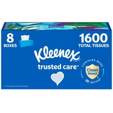 Kleenex Trusted Care Facial Tissues Pack of 8 Boxes 200 Tissues Each 1600 Total