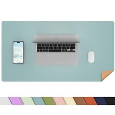 Dual-Sided Desk Pad Natural Cork PU Leather 23.6 x 13.7 Inch Light Blue Mat