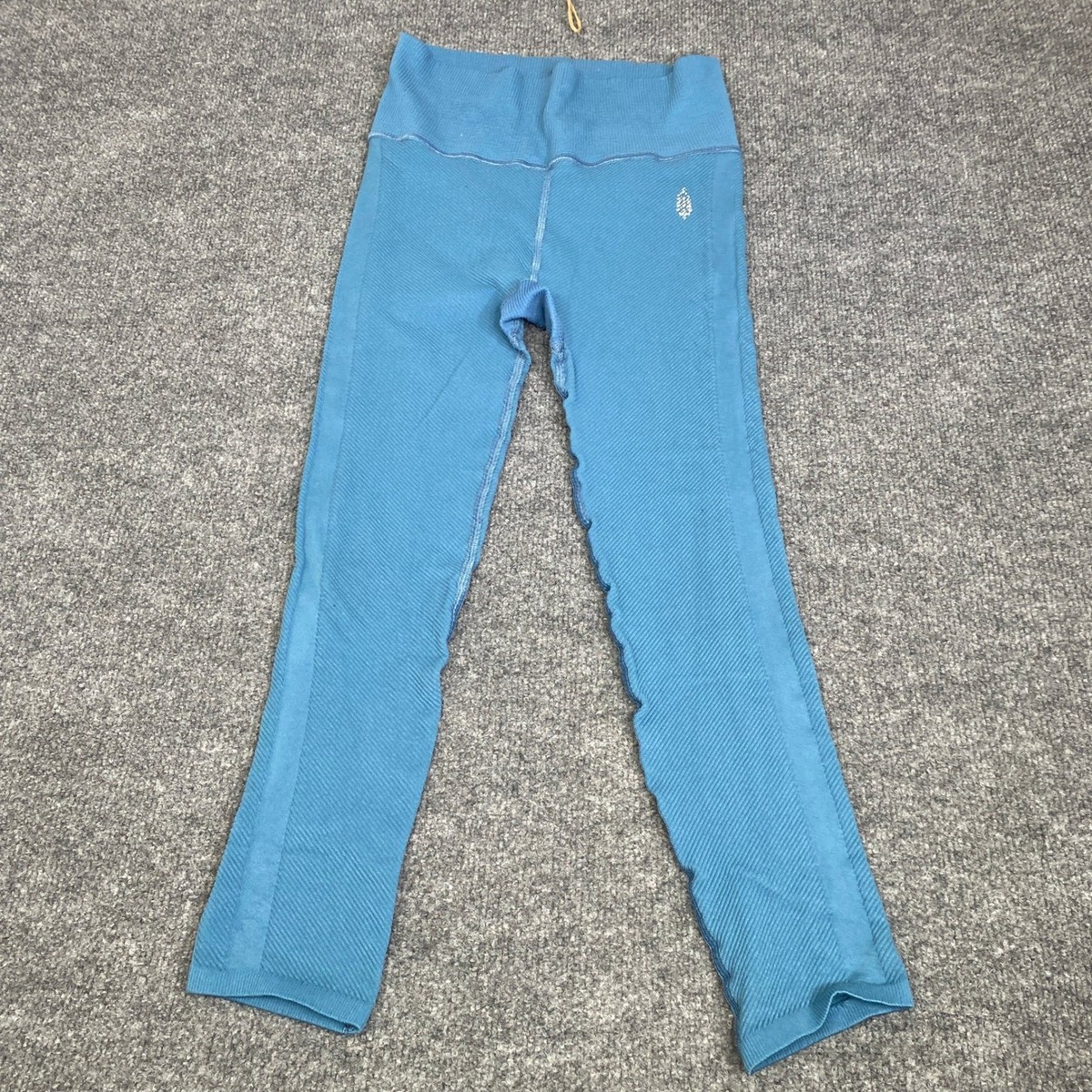Free People Movement Good Karma Blue Ribbed High Rise Leggings Small Activewear