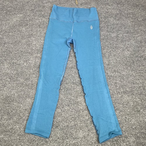 Free People Movement Good Karma Blue Ribbed High Rise Leggings Small Activewear