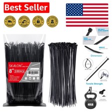 Sturdy 8 Inch Black Zip Ties - 100 Count with 40lb Strength for Versatile Use