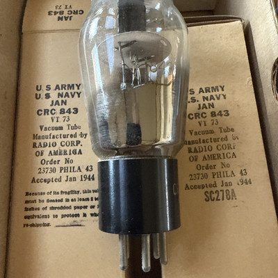 RCA 843 VT-73 Mil-Spec Tubes, Platinum Date Matched Pair Jan 1944