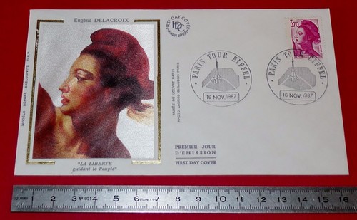 ENVELOPPE 1er JOUR PHILATELIE 1987 MARIANNE DELACROIX LIBERTE GUIDANT ...