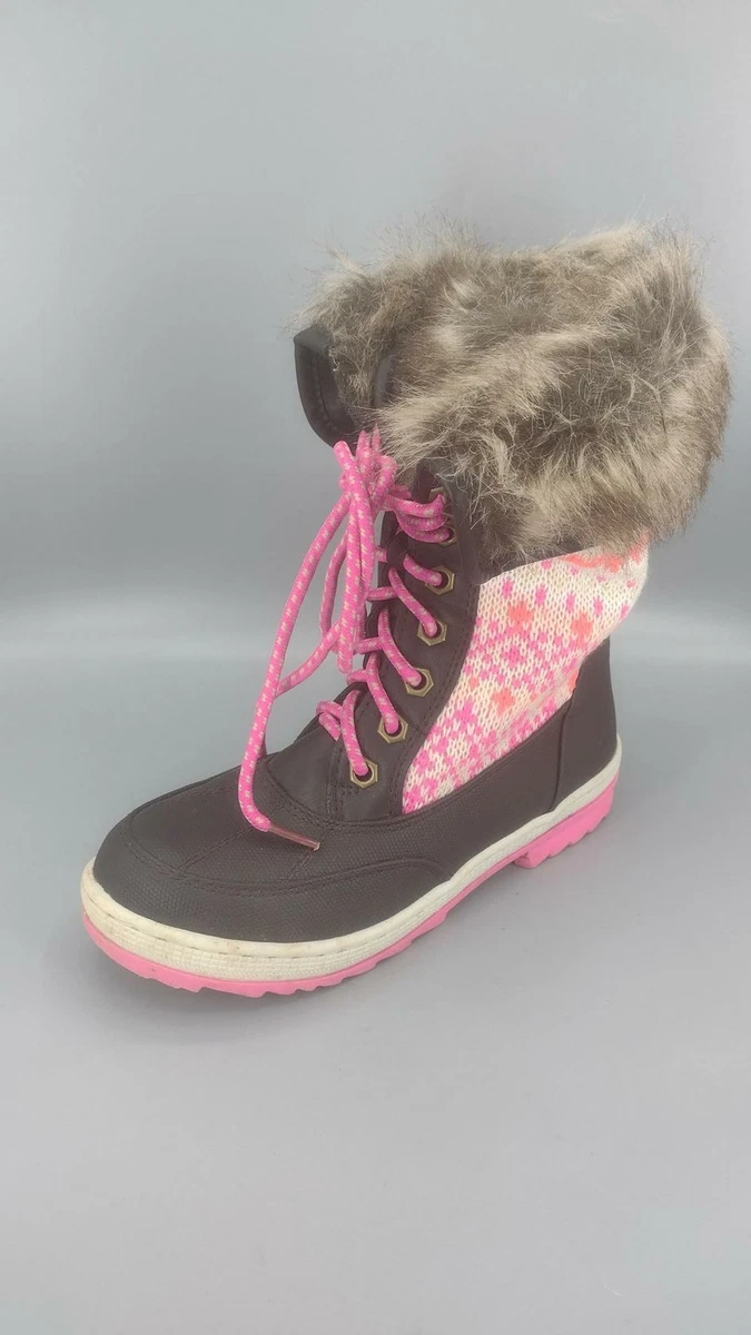 Justice Girls Faux Fur Knit Sweather Brown Pink Snow Boots Big Kid