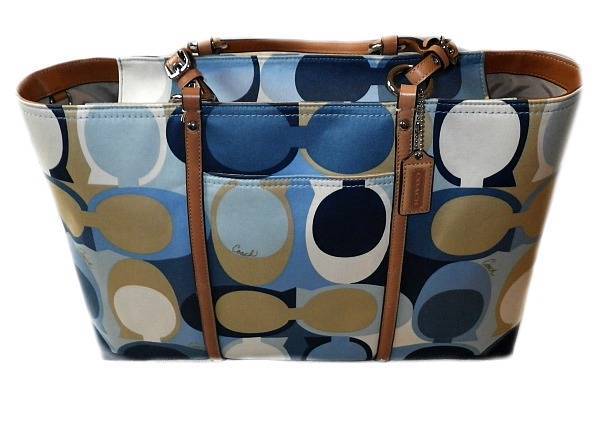 NEW Coach Ltd Ed Blue Multicolor Sig Scarf Print LG Tote Bag Purse