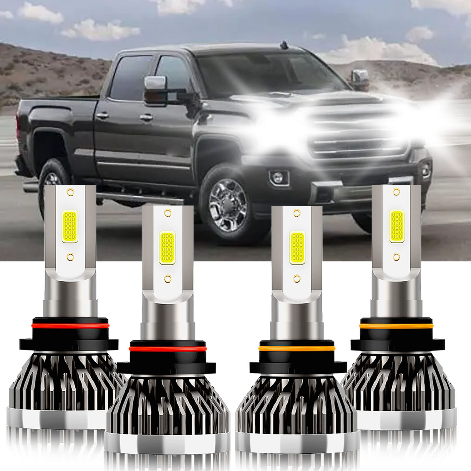 For GMC Sierra 1500 1999-2006 9005+9006 LED Headlight Bulbs High Low Beam 6000K