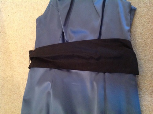 VINTAGE COAST FAB WOMENS BLUE GREY METALLIC DRESS & BLACK SASH SIZE 8 RRP £100 - Picture 3 of 8