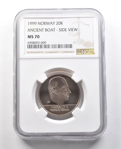 1999 Norway 20 Kroner Ancient Boat Side View MS70 NGC *8400
