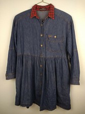 Vintage Guess by Georges Marciano Blue Denim Style Dress Heart Buttons Sz 14/16