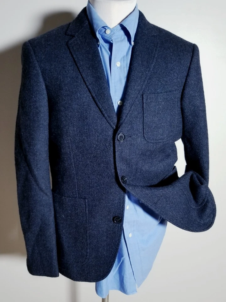 Blazer Vince 40R azul preto espinha de peixe tweed 2 válvulas casaco esportivo jaqueta cirurgião  - Imagem 4 de 4