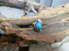 Annie Chapo Navajo 925 Sterling Silver Sawtooth Set Turquoise Leaf Ring 5.5s 
