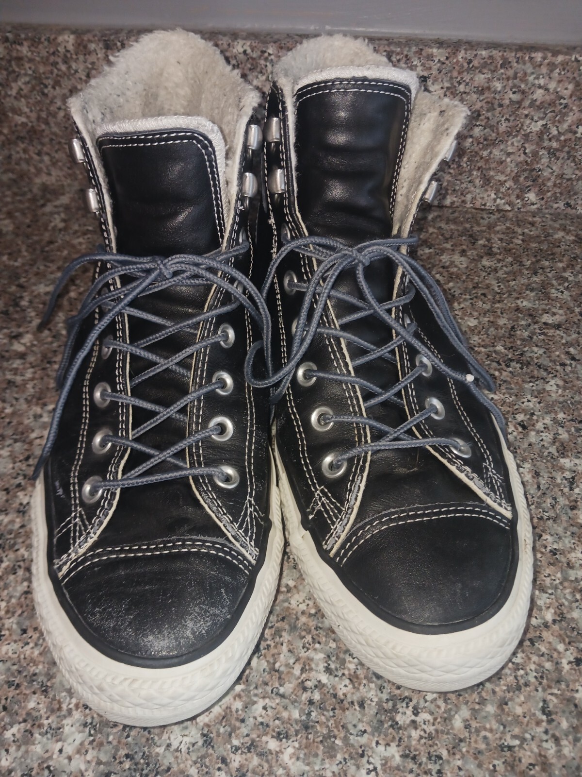 Converse Chuck Taylor Black Leather High Top Size Men 11 Faux Fur | eBay