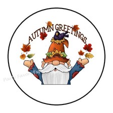 30 AUTUMN GREETINGS GNOME ENVELOPE SEALS LABELS PARTY FAVORS STICKERS 1.5"