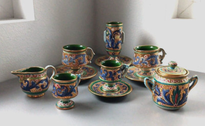 12 Mosaic Tea Set Ceramiche Artistiche Italian Signed Gialletti Giulio RARE VTG