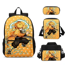 Demon Slayer Zenitsu Anime Kids School Backpack Insulated Lunch Bag Pen Case Lot