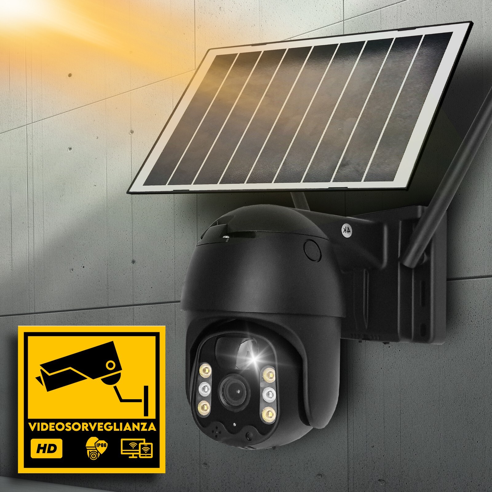 Videocamera Solare Wifi Da Esterno Visione Notturna 4K HD Sensore PIR IP66 - 2
