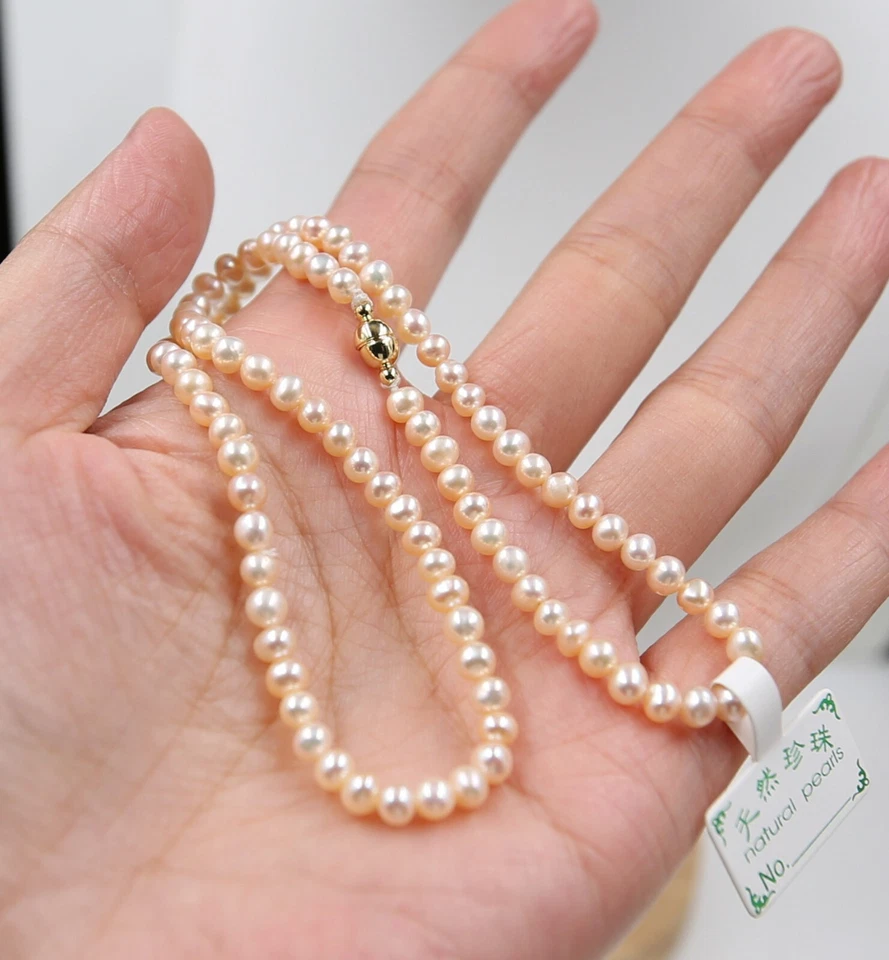 18KGP Natural 4-5 mm Unusual Pink Near Round Pearl Necklace 18" Magnetic Button - Изображение 4 из 4