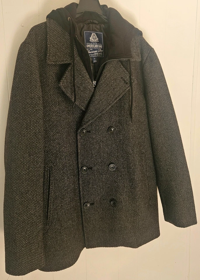 Abrigo de lana con botones y capucha con cremallera American Rag CIE 1984 para hombre talla XL Foto 3 de 4