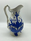 Antique Molded Pitcher Jug Hand Painted Blue White Grapes 8.5” 18