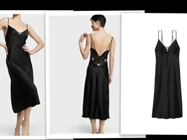 UNDERCOVER Abito slip lungo nuovo con etichette Victoria's Secret raso farfalla taglia large (49)