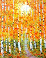 ACEO Fall Aspen Birch Trees Painting Print of Original 3.5x2.5 mini