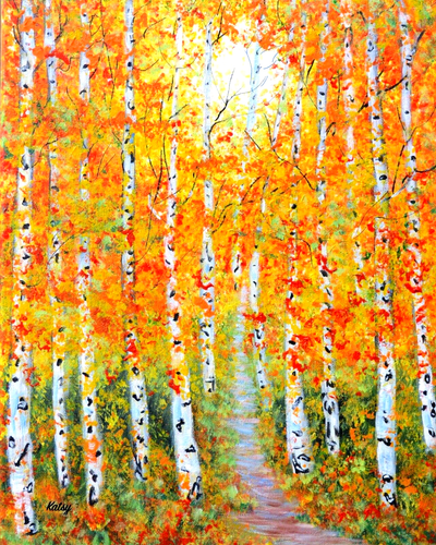 ACEO Fall Aspen Birch Trees Painting Print of Original 3.5x2.5 mini | eBay
