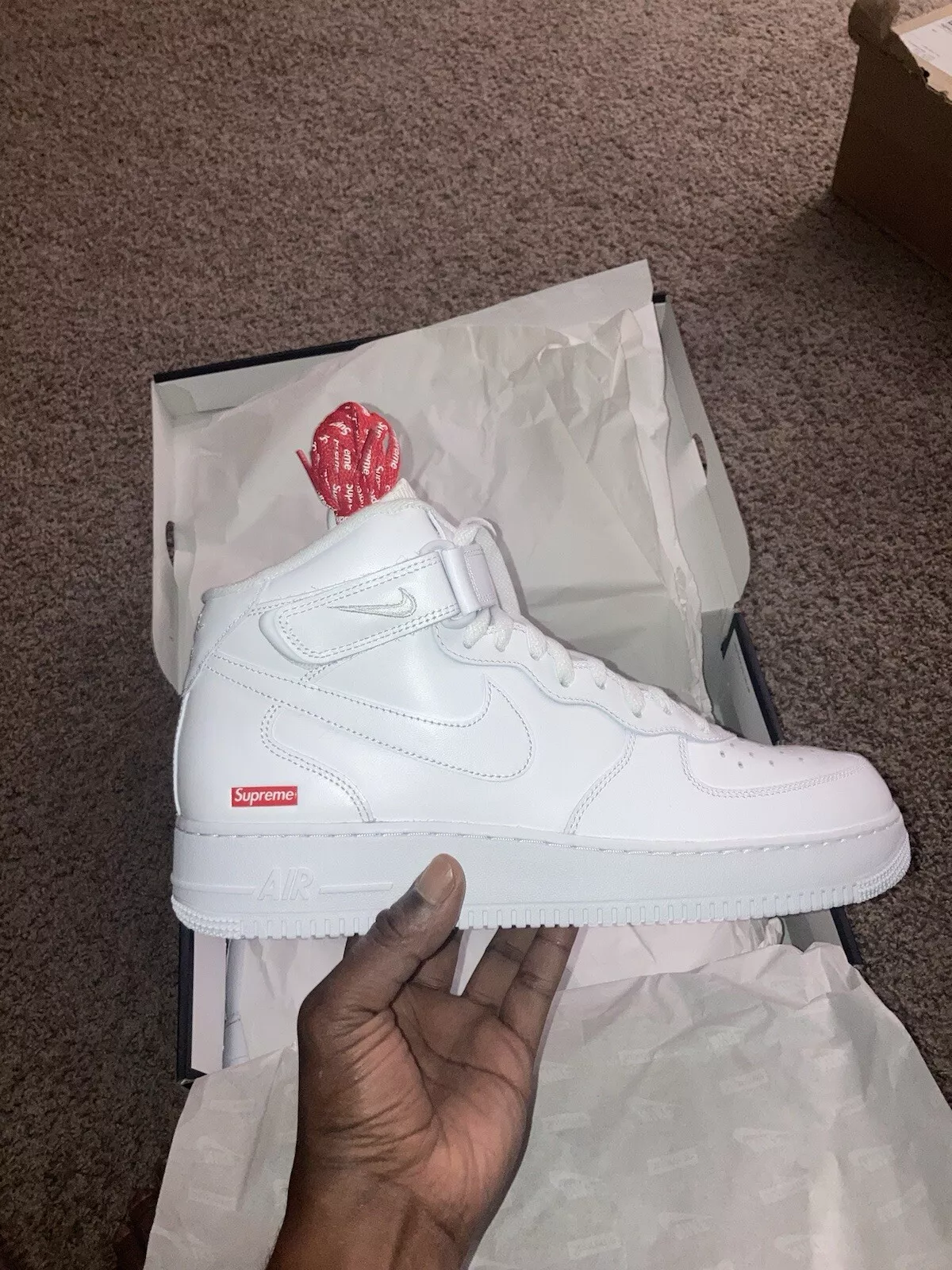 Supreme × Nike Air Force 1 Mid Blanc FZ8784 100 US Homme Taille 12