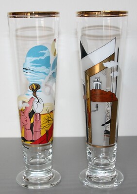 Privatbrauerei Diebels 2 Biergläser -Surrealismus Malerei 1995,