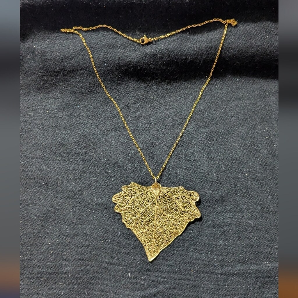 Vintage Gold Dipped Cottonwood Leaf Pendant State… - image 2