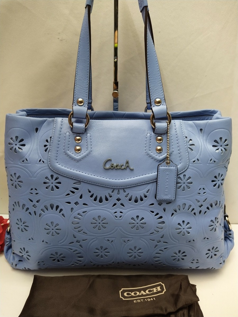 Coach Ashley Blue Lace Leather Carryall Tote Purse Shoulder Bag