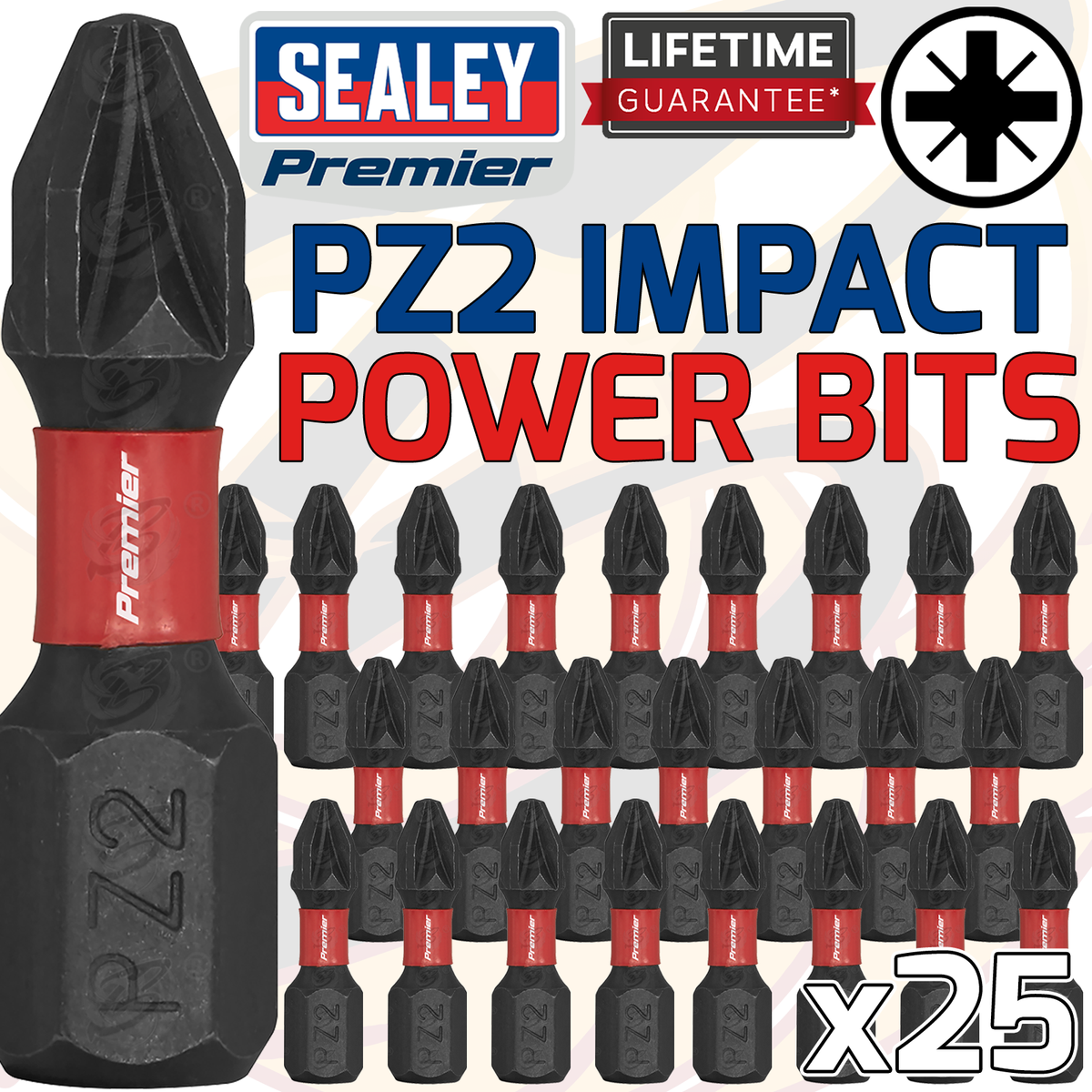 まーぼー1302 SEALEY PZ2 25mm Impact Driver Bits Pozi Screwdriver Bits Pozidrive