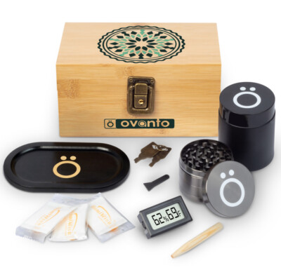 Ovanto Premium Bamboo Stash Box with Hygrometer, New