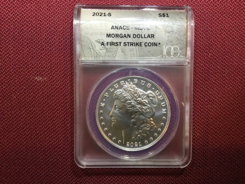 2021-S ANACS-MS70 MORGAN SILVER DOLLAR AUTH.1stSTRIKE 100yrs 2*24*24