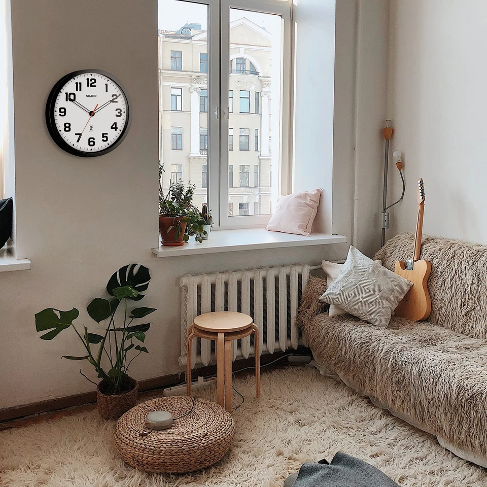 Sharp Atomic Analog Wall Clock - 12" Black Stylish Frame - Sets Automatically- B - Image 2 of 4