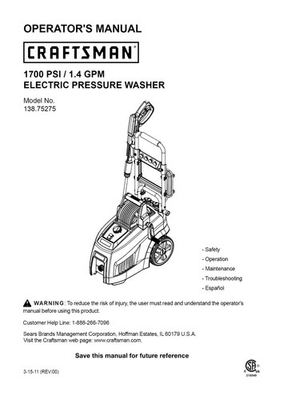 #ad Owners Manual amp; Parts List Craftsman 1700 PSI Pressure Washer Model 138.75275 $18.95