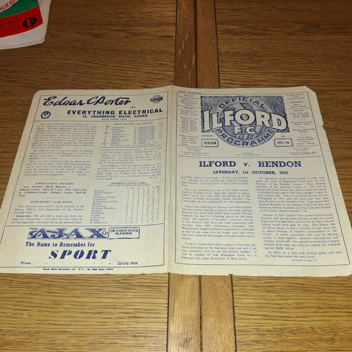 1955-1956 LONDON CHARITY CUP 1° ROUND ILFORD V HENDON (4 PAGINE OTTIME CONDIZIONI)