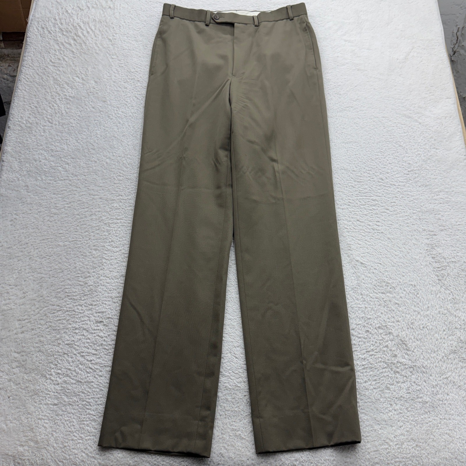 Brooks Brothers 346 Mens 34x34 Wool Trousers Olive Taupe Brown Flat Front Pants