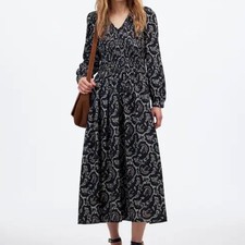 Madewell Smocked V-Neck Midi Dress Paisley Size Medium