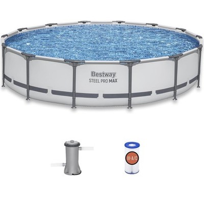 New Bestway Steel Pro MAX 14' x 33'' Round Above Ground Swimming Pool Set 530 GPH