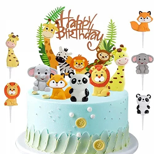 Tortendeko Wald Tiere,5 Waldtiere Figuren 1 Happy Birthday Tortendeko,Dschungel - Bild 1 von 6