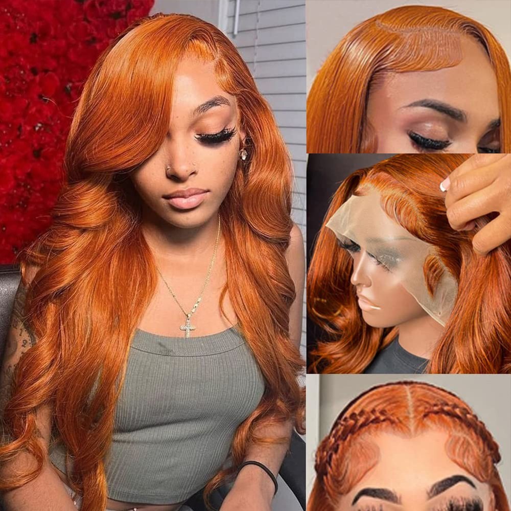 Long Wavy Ginger Orange Synthetic Lace Front Wigs Pre Plucked Natural Hairline