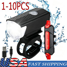 USB Rechargeable LED Bicycle Headlight Bike Front Rear Lamp Light Set Waterproof