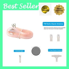 Plug and Play T Shape FM Dipole Antenna with 5.9ft Cable for Vintage Stereos